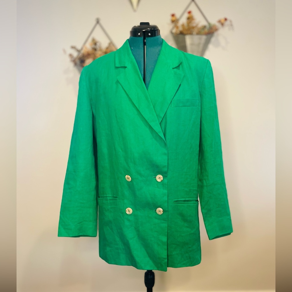 Classic Herman Geist Green Double-Breasted Vintage Blazer Jacket
